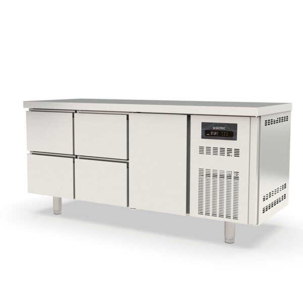 Tavolo refrigerato professionale / 3 moduli GN 1/1 con 4 cassetti / 1 porta, 1795 x 700 mm