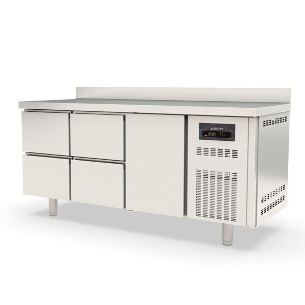 Tavolo refrigerato professionale / 3 moduli GN 1/1 con 4 cassetti / 1 porta e alzatina, 1795 x 700 mm