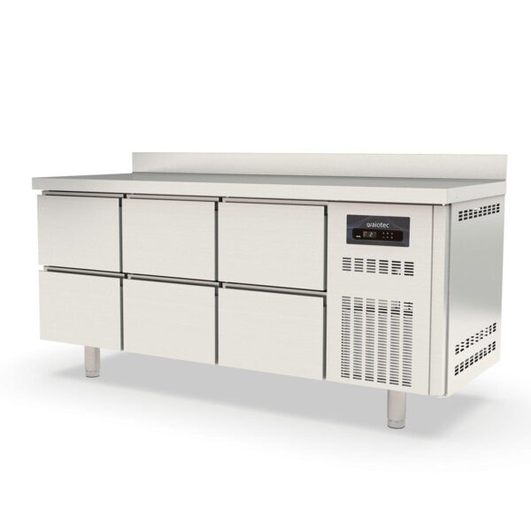 Tavolo refrigerato professionale / 3 moduli GN 1/1 con 6 cassetti e alzatina, 1795 x 700 mm