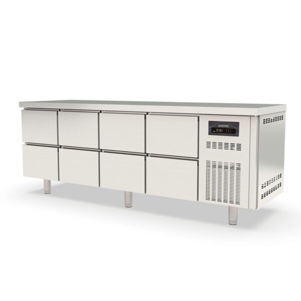 Tavolo refrigerato professionale / 4 moduli GN 1/1 con 8 cassetti, 2245 x 700 mm