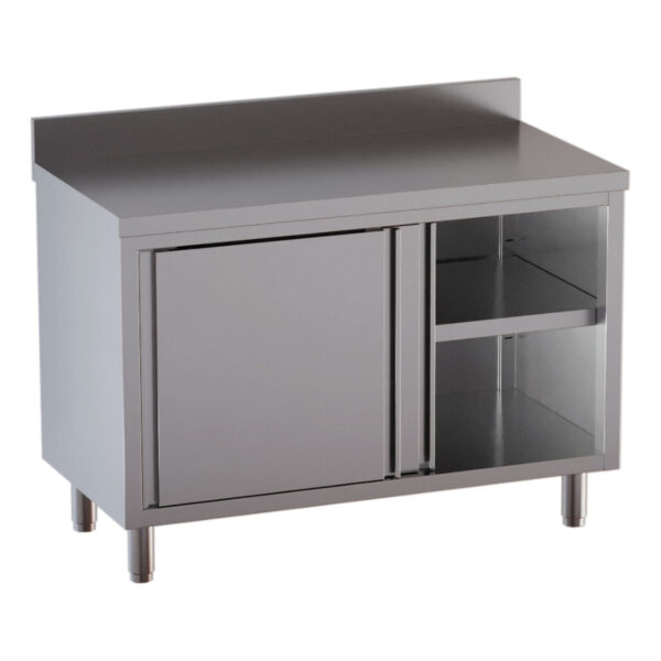 Armadio da lavoro inox / 2 porte scorrevoli e alzatina, 1800 x 600 mm