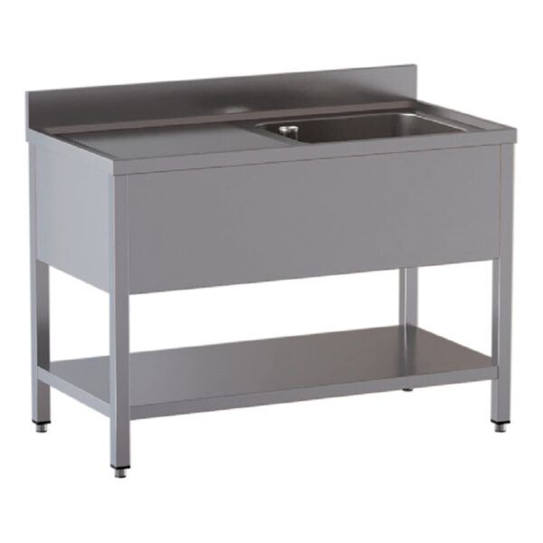 Lavello professionale inox / 1 vasca a destra + sgocciolatoio, 1200 x 700 mm
