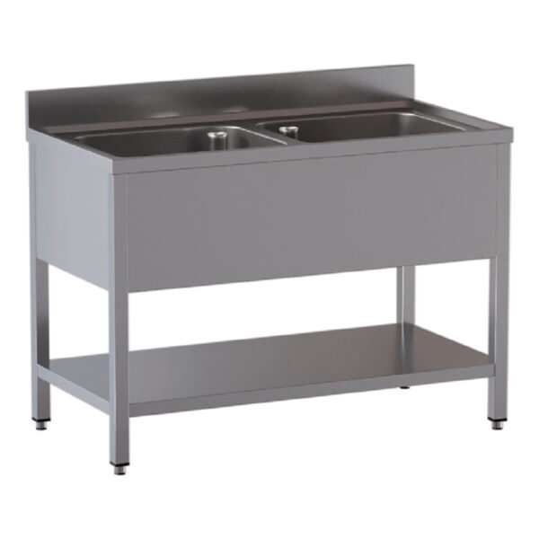Lavello professionale inox / 2 vasche, 1200 x 700 mm