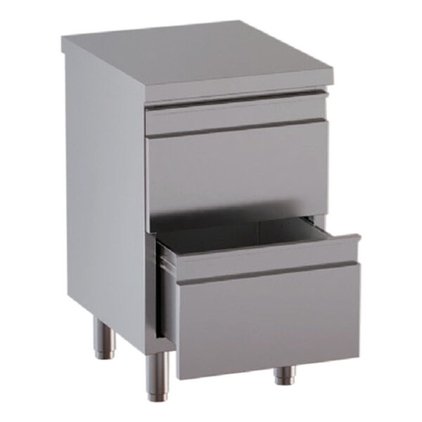 Cassettiera professionale inox / 2 cassetti, 500 x 600 mm