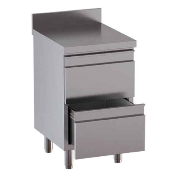 Cassettiera professionale inox / 2 cassetti e alzatina, 500 x 700 mm