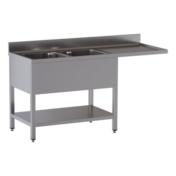 Centro di lavaggio professionale inox / 2 vasche a sinistra, 2000 x 700 mm