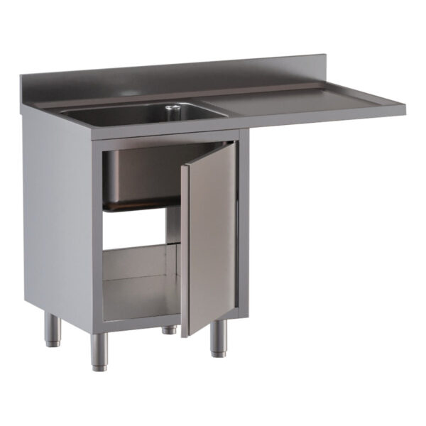Centro di lavaggio professionale inox / 1 vasca a sinistra con porta battente, 1200 x 700 mm