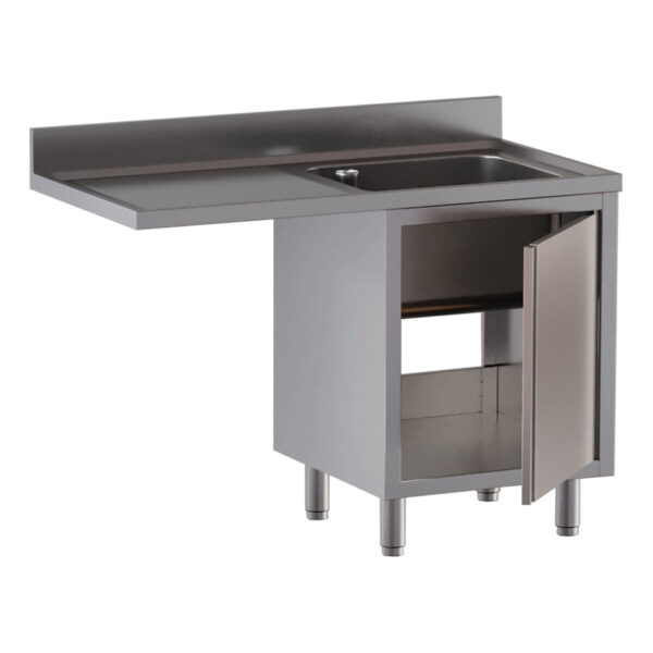 Centro di lavaggio professionale inox / 1 vasca a destra con porta battente, 1400 x 700 mm