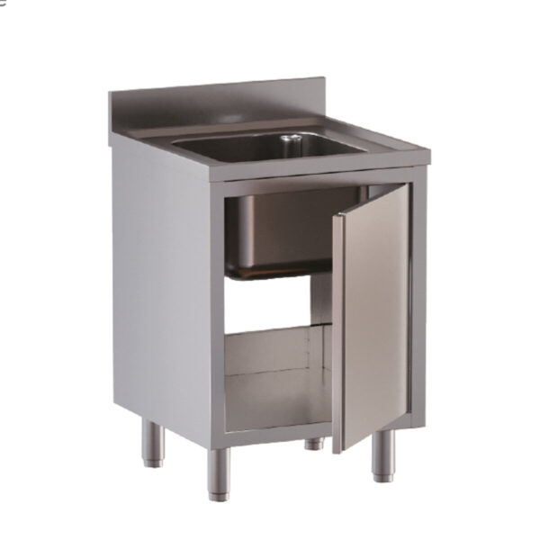 Armadio lavatoio professionale inox / 1 vasca con porte battenti, 800 x 600 mm