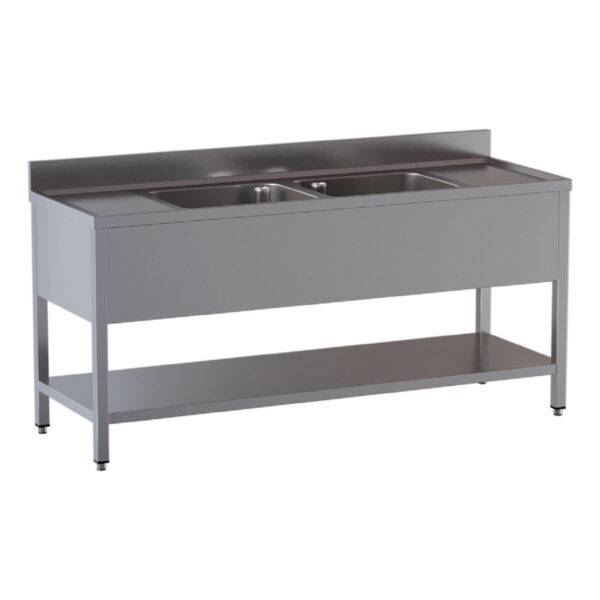 Lavello professionale inox / 2 vasche mitte, 2000 x 700 mm