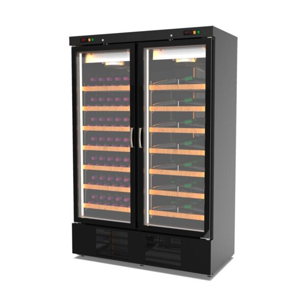 Cantina vino professionale nero, 1010 litri, 210 bottiglie, 2 zone, 1370 x 735 mm