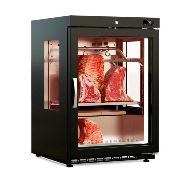Armadio professionale Dry Aging nero, 120 litri, 20 kg Fleisch, Seitenfenster, 600 x 650 mm
