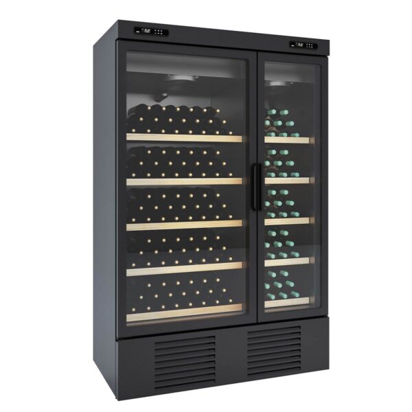 Cantina vino professionale nero, 2 zone asymmetrisch, 1000 litri, 1250 x 770 mm