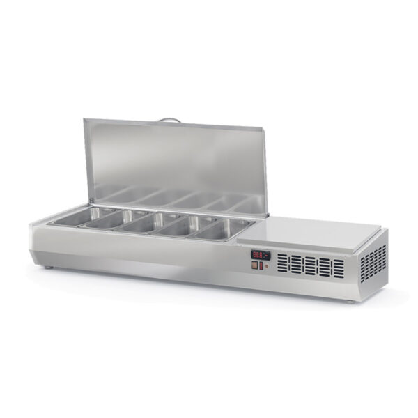 Vetrina refrigerata da appoggio con coperchio in acciaio inox 5xGN1 / 3, 1345 x 396 mm