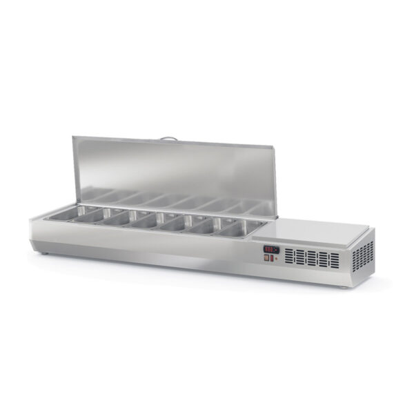 Vetrina refrigerata da appoggio con coperchio in acciaio inox 7xGN1 / 3, 1795 x 396 mm