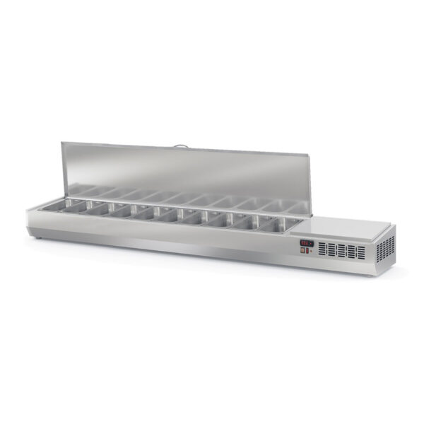 Vetrina refrigerata da appoggio con coperchio in acciaio inox 10xGN1 / 3, 2245 x 396 mm