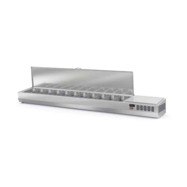 Vetrina refrigerata da appoggio con coperchio in acciaio inox 11xGN1 / 3, 2545 x 396 mm