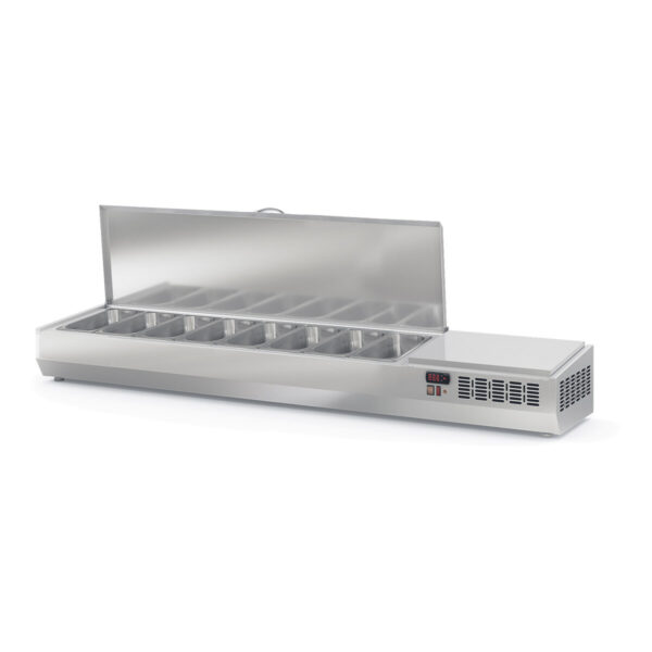 Vetrina refrigerata da appoggio con coperchio in acciaio inox 8xGN1 / 4, 1795 x 336 mm