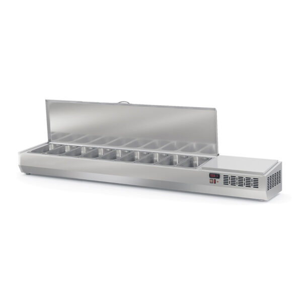 Vetrina refrigerata da appoggio con coperchio in acciaio inox 9xGN1 / 4, 2020 x 336 mm