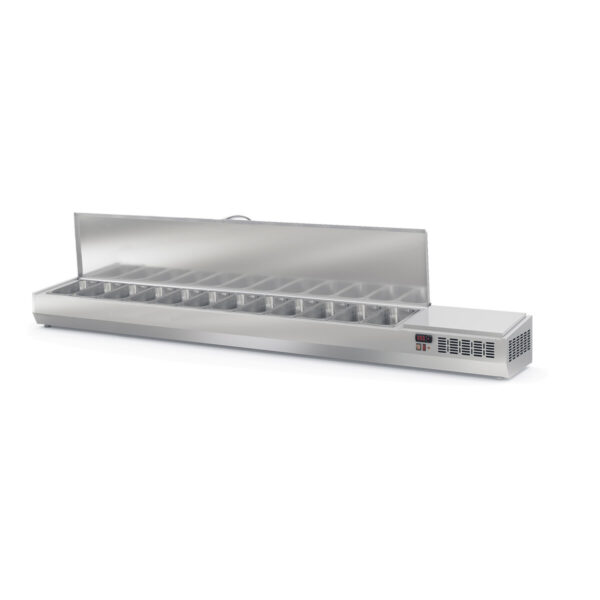 Vetrina refrigerata da appoggio con coperchio in acciaio inox 12xGN1 / 4, 2545 x 336 mm