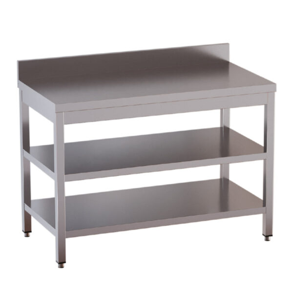 Tavolo da lavoro inox / ripiano inferiore, ripiano intermedio e alzatina, 1100 x 700 mm