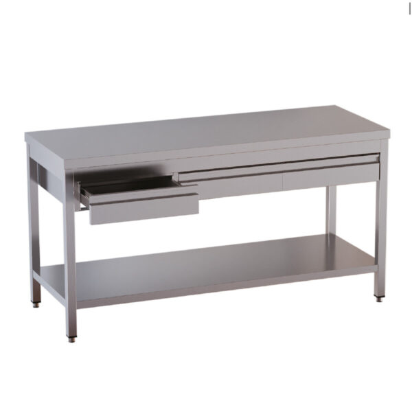 Tavolo da lavoro inox / ripiano inferiore, 4 cassetti, 2000 x 600 mm