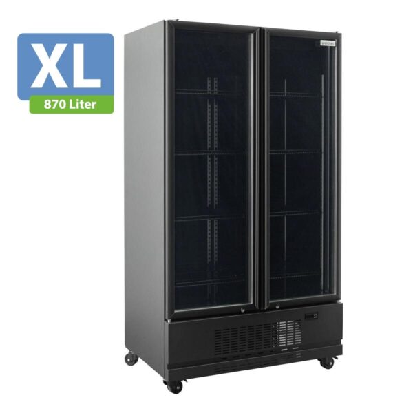 Frigorifero professionale per bevande 2 porte / 870 litri XL, "nero", 1090 x 742 mm