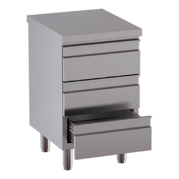 Cassettiera professionale inox / 3 cassetti, 400 x 600 mm