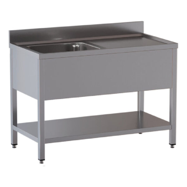 Lavello professionale inox / 1 vasca a sinistra + sgocciolatoio, 1400 x 700 mm