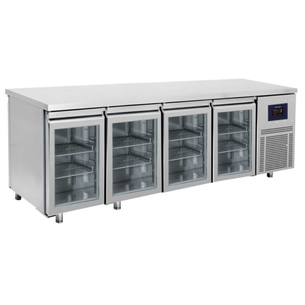 Virtus – Tavolo refrigerato passante a 4+4 porte in vetro GN 1/1, -2°/+8°C - WiFi (BNA0066/FNG)