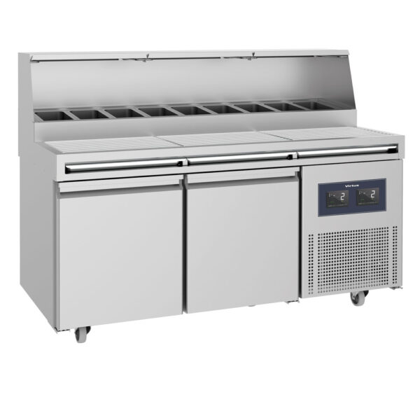 Virtus – Tavolo di preparazione refrigerato 2 porte 46x66 cm con piano grigliato, 9x GN 1/3 h=150 mm - WiFi (CCZ0090/FN)