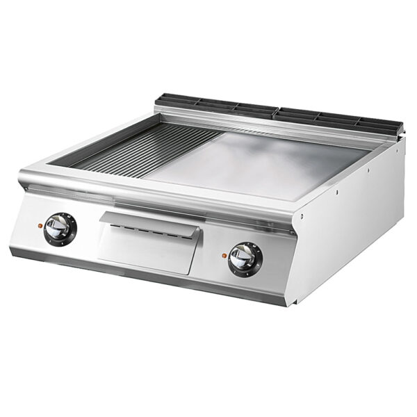 Virtus – Fry-top elettrico versione top, 1/3 rigata e 2/3 piastra liscia cromata (V080FTREVCRT)