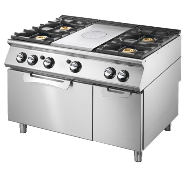 Virtus – Tuttapiastra gas su forno a gas statico GN 2/1 e vano chiuso + 4 bruciatori (V90120TPPCFG2)