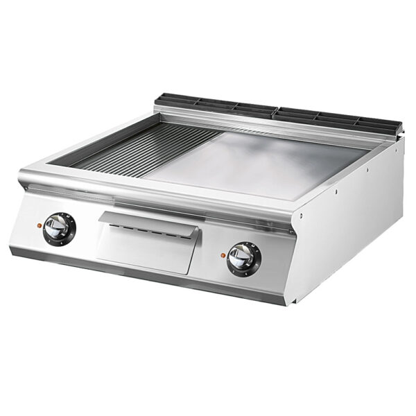 Virtus – Fry-top elettrico versione top, 1/3 rigata e 2/3 piastra liscia cromata (V9080FTREVCRT)