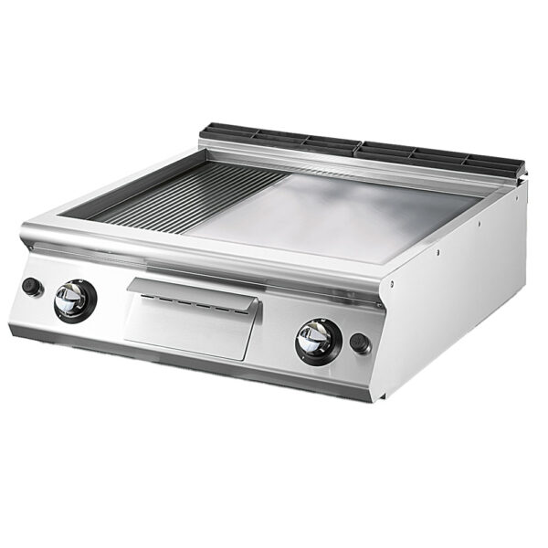 Virtus – Fry-top gas versione top, 1/3 rigata e 2/3 piastra liscia cromata (V9080FTRGVCRT)