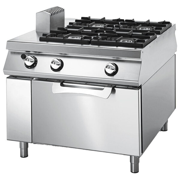Virtus – Cucina gas da 4 fuochi su forno a gas statico, bacinelle in acciaio inox, comandi 2 lati (VS110100CFG)