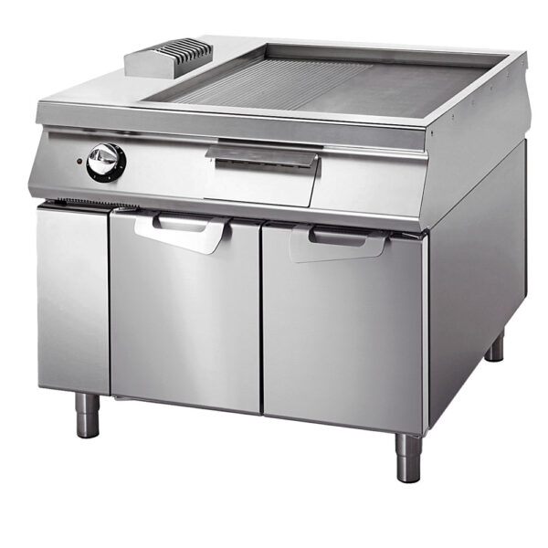 Virtus – Fry-top elettrico ½ liscio ½ rigato cromato su vano con porte, comandi 2 lati (VS110100FTREC)