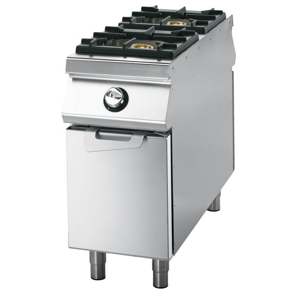 Virtus – Cucina gas da 2 fuochi su vano con porte, bacinelle in acciaio inox, comandi 2 lati (VS11040PCG)