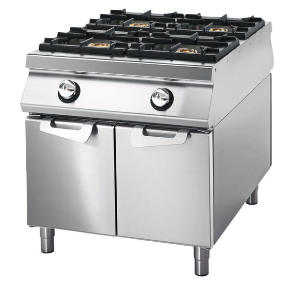 Virtus – Cucina gas da 4 fuochi su vano con porte, bacinelle in acciaio inox, comandi 2 lati (VS11080PCG)