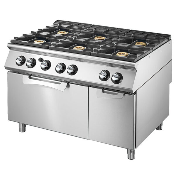 Virtus – Cucina a gas su forno elettrico statico GN 2/1 e vano chiuso, 6 bruciatori (VS70120CFGE)
